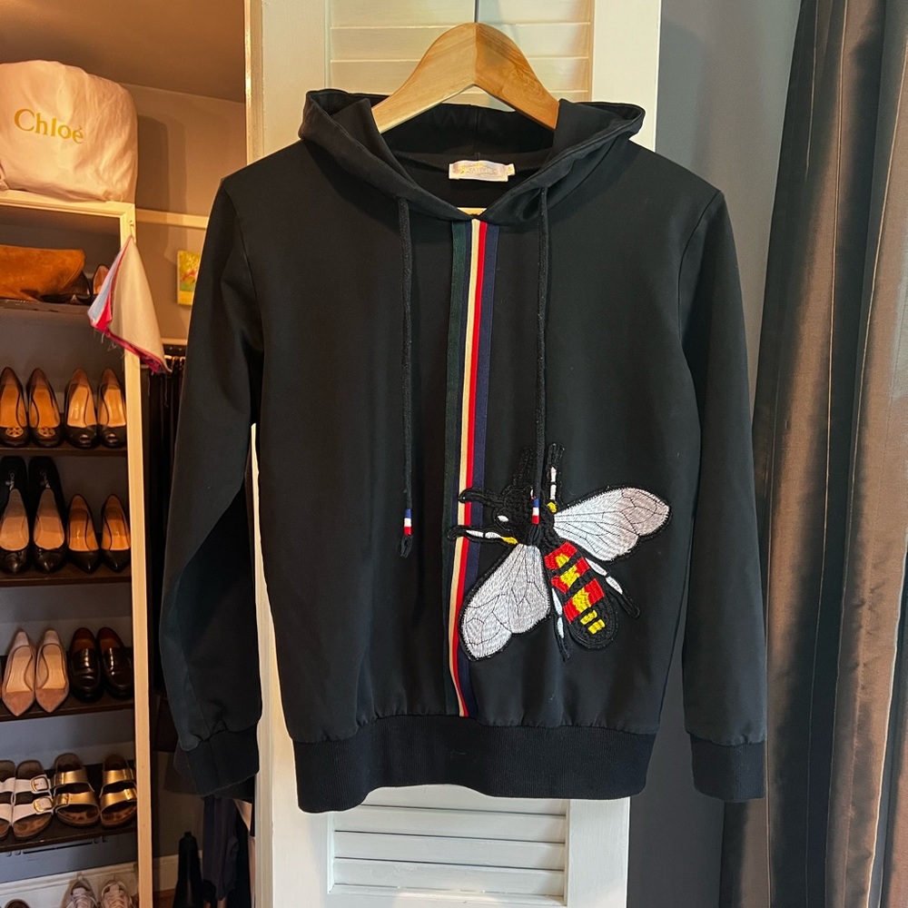 Black Hoodie with Colorful Bee Embroidery